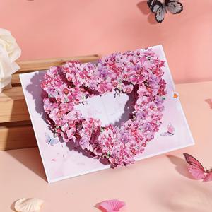 TEMU 나비와 난초가 있는 3D 팝업 카드 - 어버이날, 생일, 새해를 위한 핑크 플로럴 카드, 엄마, 할머니, 아내 또는 친구에게 적합 - 하트 디자인의 우아한 접이식 종이 카드