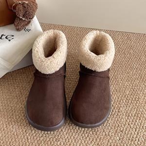 TEMU 빈티지 라인드 따뜻한 미끄럼방지 여성용 스노우 부츠, 2025 신상 겨울 라운드 토 소프트 플랫 신발, 여성 신발