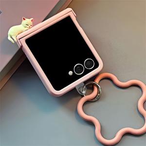 TEMU 귀여운 3D 만화 고양이 무지 컬러 프로스티드 폰 케이스 + 꽃 모양 소프트 로프, 삼성 갤럭시 Z 플립 7 Z 플립 6 플립 5 Z 플립 4 3 5G용, 사랑스러운 안티드롭 보호 매트 PC 하드 백 커버