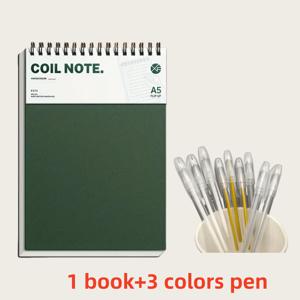 TEMU 4개/세트(노트 1개 + 펜 3개) A5 노트북 - 멀티 컬러 그리드 레트로 공부용 책, 양면 페이지, 80G 두꺼운 종이, 하드 커버 및 수채화 디자인 - 대학교, 사무실 또는 선물 교환용으로 적합