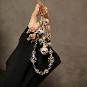 TEMU 프린트 폼폼 펜던트 비즈 핸드백 체인 | 휴대폰 케이스, 자동차 키, 가방 액세서리용 짧은 손목 스트랩