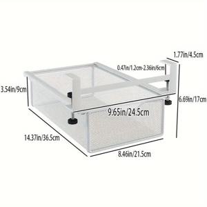 TEMU 막대 지지대가 있는 책상 아래 서랍 정리함, 철제 직사각형 오프사이드 선반, 사무실 및 서재 책상용 옻칠된 보이지 않는 보관함, 다목적 데스크톱 잡동사니 제거기