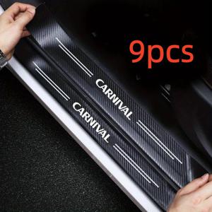 TEMU 9개 세트 기아 카니발 호환 카본 파이버 문턱 보호대 - 내구성 강화 스크래치 방지 도어 실 & 후면 범퍼, 접착식 설치 (드릴링 필요 없음) SUV용 차량 문턱 트림 스티커