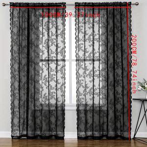 TEMU 1PC 흑백 고딕 꽃 빈티지 커튼, 레이스 창 깎아 지른 커튼 막대 포켓 창 치료 침실 사무실 부엌 거실 연구 홈 장식|커튼봉