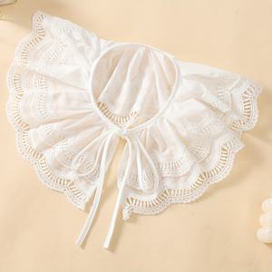 TEMU 화이트 플리츠 이중 레이스 오프숄더 숄, 다기능 탈부착 장식 칼라