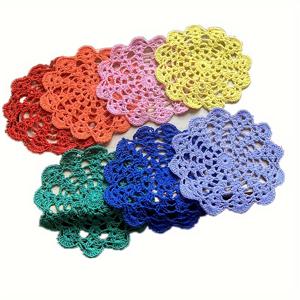 TEMU 7개 수제 레이스 라운드 코바늘 도일리 코스터 홈 파티 장식 DIY 액세서리