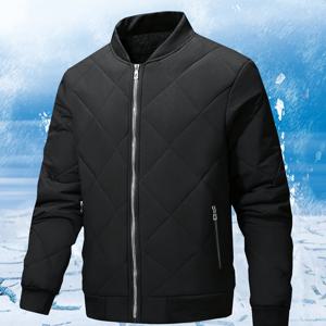 TEMU 남성 솔리드 컬러 야구 칼라 겨울 재킷 | 긴소매 캐주얼 스타일, 레귤러 핏, 섬유 충전재, 포켓 디테일