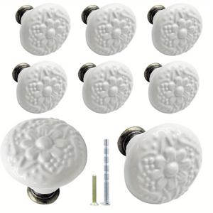 TEMU 8개 흰색 세라믹 주방 캐비닛 손잡이 | 레트로 원형 서랍 및 옷장 문 손잡이, 빈티지 장식 손잡이 및 캐비닛, 서랍, 컵보드용 손잡이