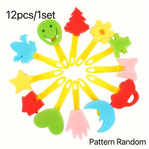 TEMU 12개 창의적인 스펀지 페인팅 롤러 세트 - 화려한 색상, 다양한 모양 & 패턴으로 예술적인 및 마찰 예술, 사용하기 쉬운 PE 소재