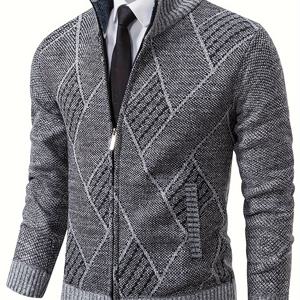 TEMU 새로운 가을/겨울 가디건 스웨터, 양털로 두껍게, 스탠드업 칼라, 캐주얼 남성용 아우터, 니트|가디건