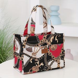 TEMU 사각 토트백 | 두꺼운 나일론, 대용량 휴대용 런치 박스 보관 가방 (알루미늄 포일 단열 및 지퍼 포켓 포함) | 비식품 접촉, 직장 점심 및 피크닉에 적합