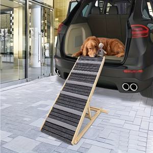 TEMU 조절 가능한 나무 개 램프 - 소형부터 대형 개와 고양이에게 적합한 소파, 침대 및 차량용 휴대용 애완동물 계단 6단계 높이 13.8인치-25.6인치, 쉽게 오르내리기