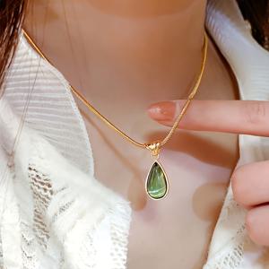 TEMU 프랑스 스타일 투명 그린 물방울 바다 흉골 목걸이, 316L 스테인리스 스틸 재질, 트렌디하고 독특한 뱀뼈 디자인, 및 발렌타인데이에 완벽