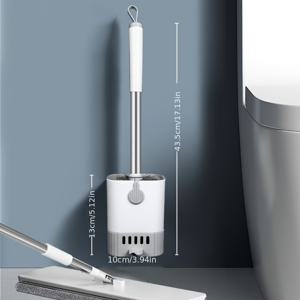 TEMU 긴 손잡이가 있는 벽걸이형 화장실 브러시 세트 - 유연하고 죽은 구석 없는 디자인으로 쉬운 욕실 청소, 스탠드 포함 - 필수적인 개학 용품