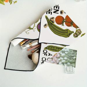 TEMU 여행 및 일상용 대용량 프린트 화장품 가방 - 심플 디자인 엠보싱 꽃과 글자, 아름다운 선물