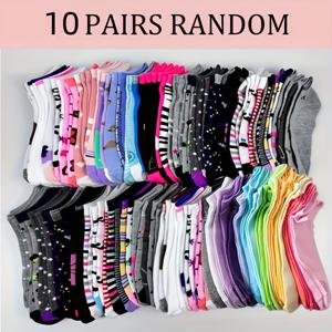 TEMU 랜덤 컬러풀 만화 낙서 패턴 발목 양말 10켤레/20켤레, 편안하고 통기성 좋은 숏 삭스, 여성용 스타킹 및 양말