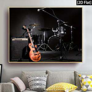 TEMU 2D 플랫, 1개 [2D 플랫] 무테 기타와 드럼 프린트 캔버스 포스터, 음악 스튜디오 흑백 풍경화, 방수 무취 캔버스 벽 예술, 생일 선물 예술 작품 벽 그림, 침실, 사무실, 거실 벽 장식, 2D 플랫