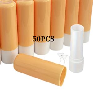 TEMU 50개 플라스틱 립밤 튜브 | 화장품 포장, 립밤에 적합, 리필 가능 및 재사용 가능, 내구성 좋은 용기 | 둥근 입구 2개 포함