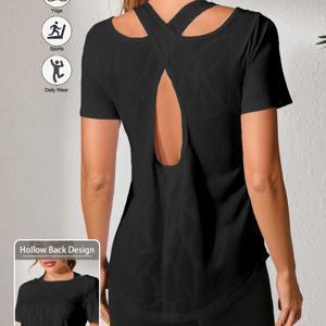 TEMU 여성용 피트니스 댄스 운동 캐주얼 자카드 요가복, 야외 전문가용 러닝 루즈핏 스포츠 탑, 아웃라인 아름다운 등 여성용 화이트 루즈핏 아름다운 등 반팔 스포츠 셔츠 트레이닝 피트니스 티셔츠 여름