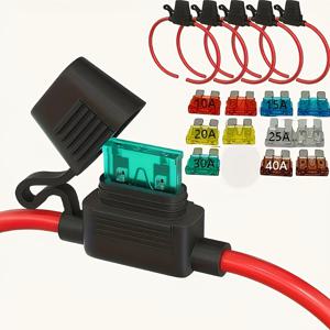 TEMU 6개입 10AWG 인라인 퓨즈 홀더 12V ATC/ATO 블레이드용 - 10A, 15A, 20A, 25A, 30A, 40A 퓨즈 포함 - 내구성 강한 구리 소재, 자동차, 트럭, 보트용, ATC 블레이드 호환성|컴팩트 퓨즈 홀더|구리 퓨즈 홀더