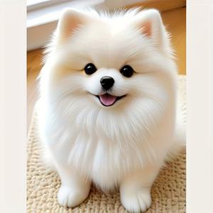 TEMU 귀여운 포메라니안 강아지를 특징으로 하는 페인팅 키트, 초보자에게 적합합니다. 이 5D 아트 세트는 완전한 원형 와 점찍기 도구가 포함되어 있으며, 집과 방 장식을 위해 이상적입니다.|보석십자수