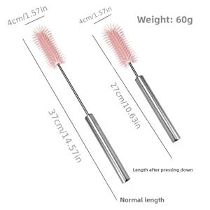 TEMU 1개 긴 손잡이 실리콘 브러시, 반자동 스테인리스 컵 세척용 브러시, 컵 및 병에 적합 - 재사용 가능, 주방 및 욕실 청소 도구로 이상적