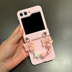 TEMU 휴대폰 케이스 - 핑크 & 퍼플 보우노트 팔찌 스타일 보호 케이스, 삼성 폴더블 케이스에 적합, Galaxy Z Flip 6/Z Flip 7 폰 힌지 보호 호환, Z Flip 5/Z Flip 4/Z Flip 3 낙하 방지 보호 케이스에도 적합