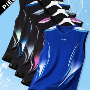 TEMU 남성용 통기성 패션 탱크탑 5개 세트, 여름용 민소매 조끼, 스타일리시 프린팅 캐주얼 운동용 탱크탑, 고탄력 빠른 건조 소재, 스포츠, 레저, 트레이닝, 피트니스, 러닝, 아웃도어 착용에 이상적, 선물로도 완벽