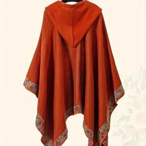 TEMU 플러스 사이즈 - 여성용 플러스 사이즈 따뜻한 겨울 후드 가운 - 오렌지색 꽃무늬, 앞면 스플릿, 긴 소매, 가벼우면서도 다용도로 사용할 수 있는 가을/겨울 야외, 가을 아우터웨어, 우아한 아우터웨어, 중간 스트레치 원단