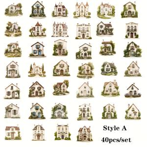 TEMU 40개 세트 빈티지 아름다운 농촌 빌라 집 스티커 일기 스티커 장식 빈티지 편안한 빌라 DIY 일기 스티커 잡지 장식
