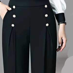 TEMU 여름용 여성용 하이웨이스트 정장 바지, 스타일리시하고 젊어 보이는 탄성 허리 밴드, 캐주얼 핏, 효과, 다용도 테이퍼드 디자인