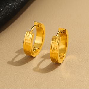TEMU 여성용 18K 골드 도금 스테인리스 스틸 호프 귀걸이 한 쌍 - 저자극적 기하학 패턴 디자인, 데일리 & 파티용 다목적, 내구성 있는 우아한 선물, 모던 주얼리, 고급 도금, 여성 액세서리
