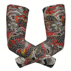 TEMU 블랙 베이스 전통 타투 하이 드래곤, 일본 스타일 3D 트렌디 슬리브 커버 세트