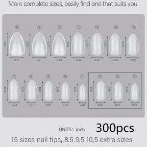 TEMU HOTWAY 300개 아몬드/타원형 아크릴 네일 팁, 15가지 사이즈, 풀 세트 인조 손톱, 무광 솔리드 컬러, 짧은 중간 길이, 강력하고 유연함, 네일 살롱 및 매니큐어에 적합|네일팁