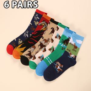 TEMU 3/6켤레 남성용 승마 양말 - 서부 , 농장 생활 디자인 - 멀티컬러(빨강, 파랑, 초록, 검정, 갈색, 베이지) - 승마, 서부 행사, 일상 및 정장용 중간 길이 양말 - , 농부, 야외 활동을 위한 이상적인 선물 - 손세탁 전용, 승마 양말, 서부 테마 양말, 편안한 착용감, 내구성 있는 소재, 통기성 원단, 테마 디자인, 고품질 양말