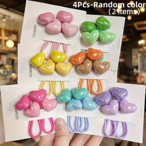 TEMU 4개 Y2K 귀여운 비즈 헤어 타이, 멀티컬러 아크릴 비즈 & 꽃 비즈 밴드 - 고탄력 고무 포니테일 링, 카와이 헤어스타일 (선물 팩) - 크림 두부 푸딩 헤어 Y2K/포니테일용