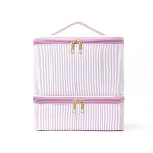 TEMU 퀼팅 네일 폴리쉬 보관 가방, 대용량 메이크업 파우치, 이중 레이어 휴대용 젤 오일 보관 가방, 네일 폴리쉬 30병 및 네일 램프 보관 가능, 여행용 매니큐어 세트 정리함, 네일 아티스트를 위한 스타일리시 메이크업 가방