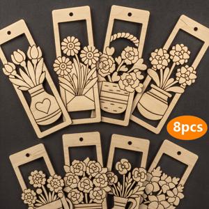 TEMU 장식용 나무 꽃 모양 조각 8개 세트, 꽃 모양의 미완성 나무 책갈피, 페인팅 및 장식에 적합, 선물 포장 용품, 식물 테마 나무 펜던트 및 선물 장식으로 사용