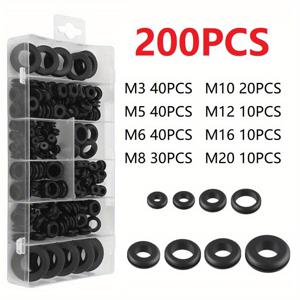 TEMU 200개 고무 그로밋 모음 키트 - 8가지 사이즈 O-링 고무 그로밋, 배선용, 자동차 케이블 구멍 플러그 & 전기 와이어 개스킷 세트