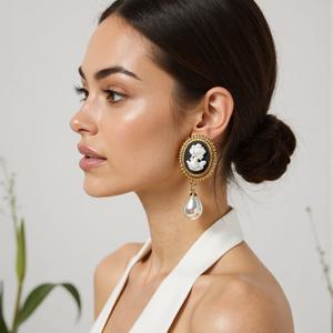 TEMU 빈티지 레트로 궁전 인어 공주 머리 초상화 귀걸이, 고급 패션, 다재다능, 우아하고 고급스러움