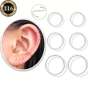 TEMU 여성용 귀걸이 세트 6pcs, 연골/코/헬릭스/콘치 피어싱에 적합