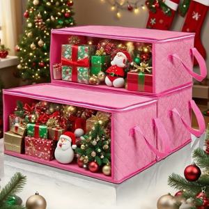 TEMU 3개입 54L 대용량 접이식 보관함 투명 창문 및 튼튼한 손잡이 포함 - 옷장, 기숙사, 가정용 옷, 담요, 크리스마스 이브 박스에 적합, 뚜껑 포함 초대형 크리스마스 이브 박스, 침대 밑 수납