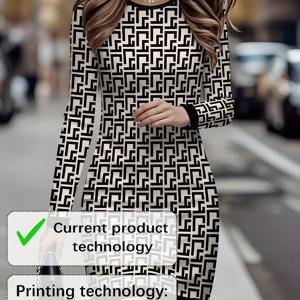 TEMU 2D 레트로 패션 바캉스 추상화 그림 흑백 격자 기하학적 컬러 블록 패치워크 그래픽 풀 프린트 통기성 프린트 라운드넥 긴소매 티셔츠 드레스 신상 여성용 타이트핏 스커트 가을 겨울 여성용 탑 바디콘 숏 드레스|가을원피스|반팔블라우스