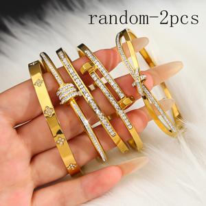 TEMU 2개 스테인리스 스틸 팔찌 세트 | 고급스러운 라이트 럭셔리, 패셔너블, 우아함, 다용도 & 퇴색 방지, 18K 금도금