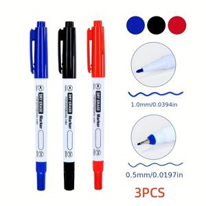 TEMU 0.5mm 및 1.0mm 듀얼팁 속건성 드로잉 펜 세트, CD/DVD 펜, 아트 라이너 펜, 클래식 3색: 블랙, 레드, 블루, 만화 그리기, 윤곽 그림, 라인 아트, 페인팅, 낙서, 미술용으로 적합 - 3개 세트