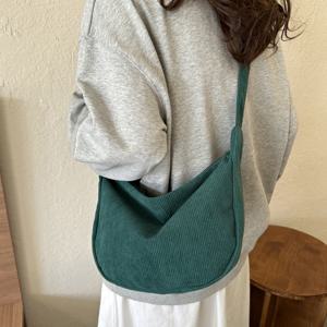 TEMU 패셔너블 클래식 빈티지 대용량 코듀로이 만두백, 휴대폰, 태블릿, 생수, 화장품 수납 가능. 다용도 싱글숄더 크로스백, 스무스 지퍼로 빠른 개폐. 일상 출퇴근, 업무, 여행, 사진 촬영, 스타일링에 적합, 모든 계절 사용 가능