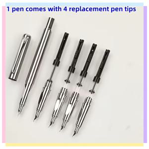 TEMU 패셔너블 실버 메탈 펜 세트 (1펜 + 4팁) - 다양한 글씨 두께, 캘리그라피 애호가를 위한 필수품 (부드러운 필기), 일상 필기/비즈니스/선물용
