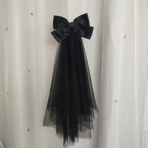 TEMU 우아하고 로맨틱한 프렌치 스타일 대모장식 큰 리본이 달린 블랙 신부 베일 - 반투명 부드러운 튤 디자인, 결혼식, 파티, 생일, 사진 촬영용 - 신부, 신부 들러리, 특별한 날을 위한 다용도 웨딩 액세서리, 웨딩드레스