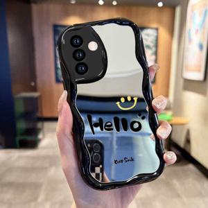 TEMU 헬로 스마일 미러 웨이브 프레임 폰 케이스 삼성 갤럭시 A25 M54 F54 A55 A35 S22+ 울트라 A12 M12 F12 A06 S25 플러스 S24 FE A16 A26 A36 A56 A23 5G 소프트 TPU 충격 방지 보호 커버