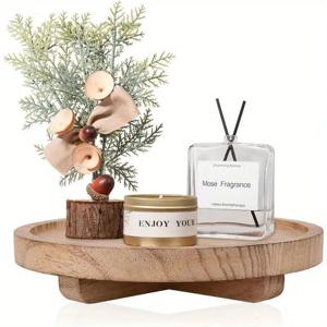 TEMU 천연 브라운 우드 트레이, 욕실 화장대 수납함, 주방 카운터탑 장식 - 견고한 둥근 모서리 디자인 - 비누, 캔들, 향수, 욕실 또는 주방용, 우아한 디스플레이, 내구성 있는 수납함|비누받침대